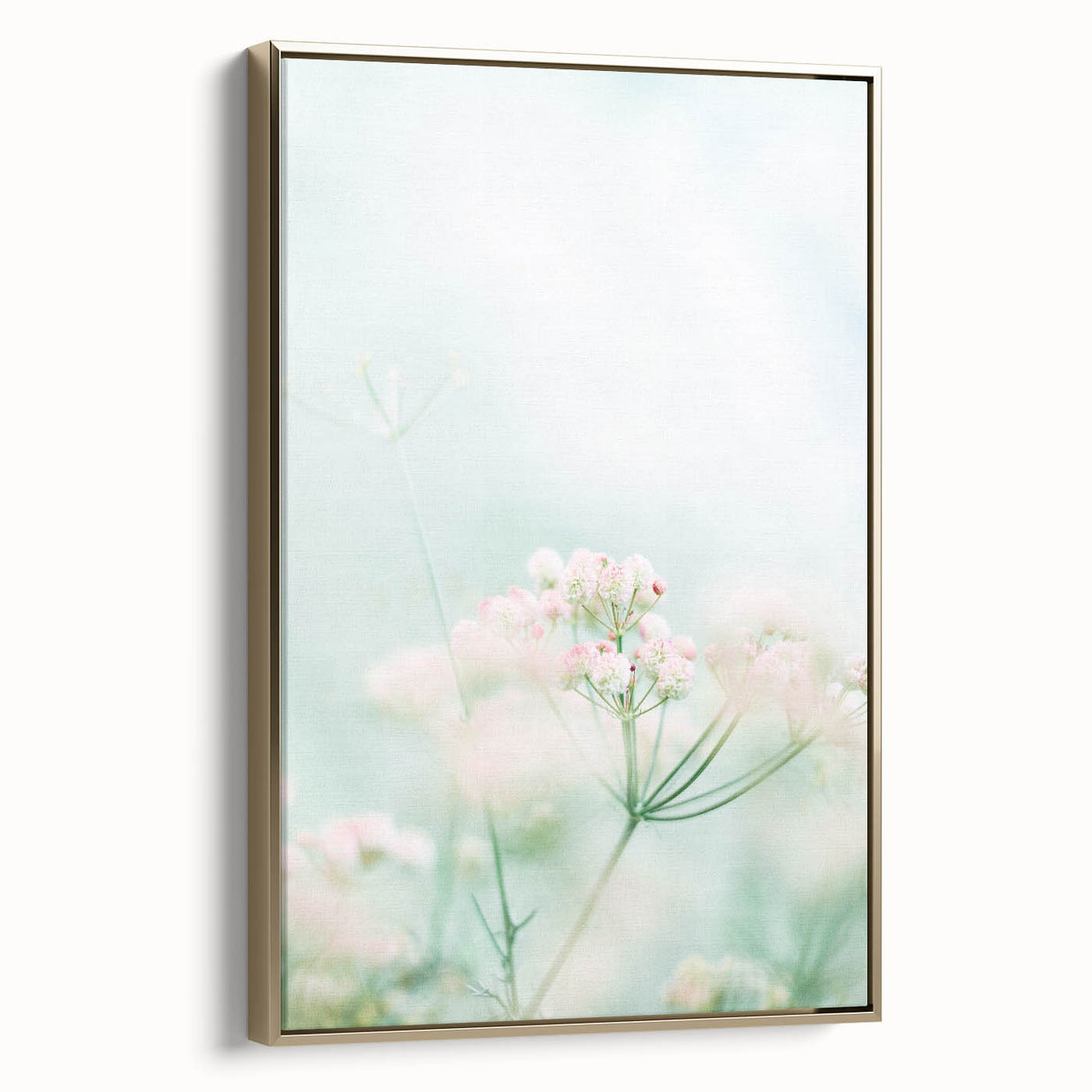Framed canvas featuring a vintage landscape painting of spring, with muted green and gold tones, ideal for bedroom wall art.