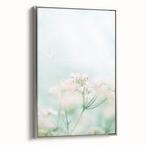 Landscape painting of spring season on framed canvas, featuring vibrant green and pastel colors, ideal for living room decor.
