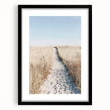 Abstract art print featuring vibrant, textured summer hues on a large canvas, framed in black.