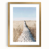 Extra large abstract art print depicting summer seasons in textured gold frame, ideal for living room decor.