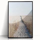 Large abstract wall art featuring mid-century modernist design in vibrant summer hues, framed in black acrylic.