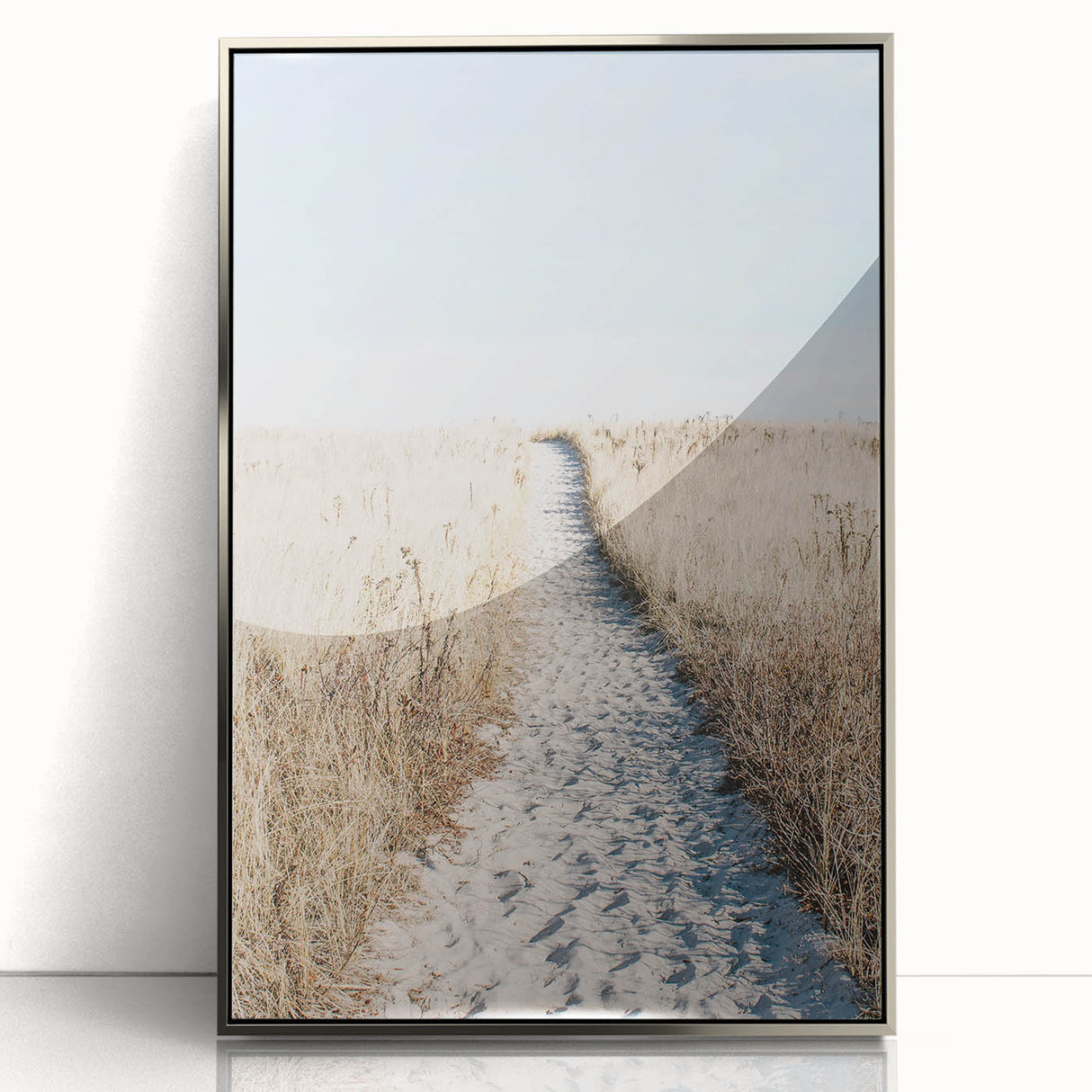 Mid-century modernist art depicting summer season in pastel shades on framed acrylic, suitable for nursery wall art.