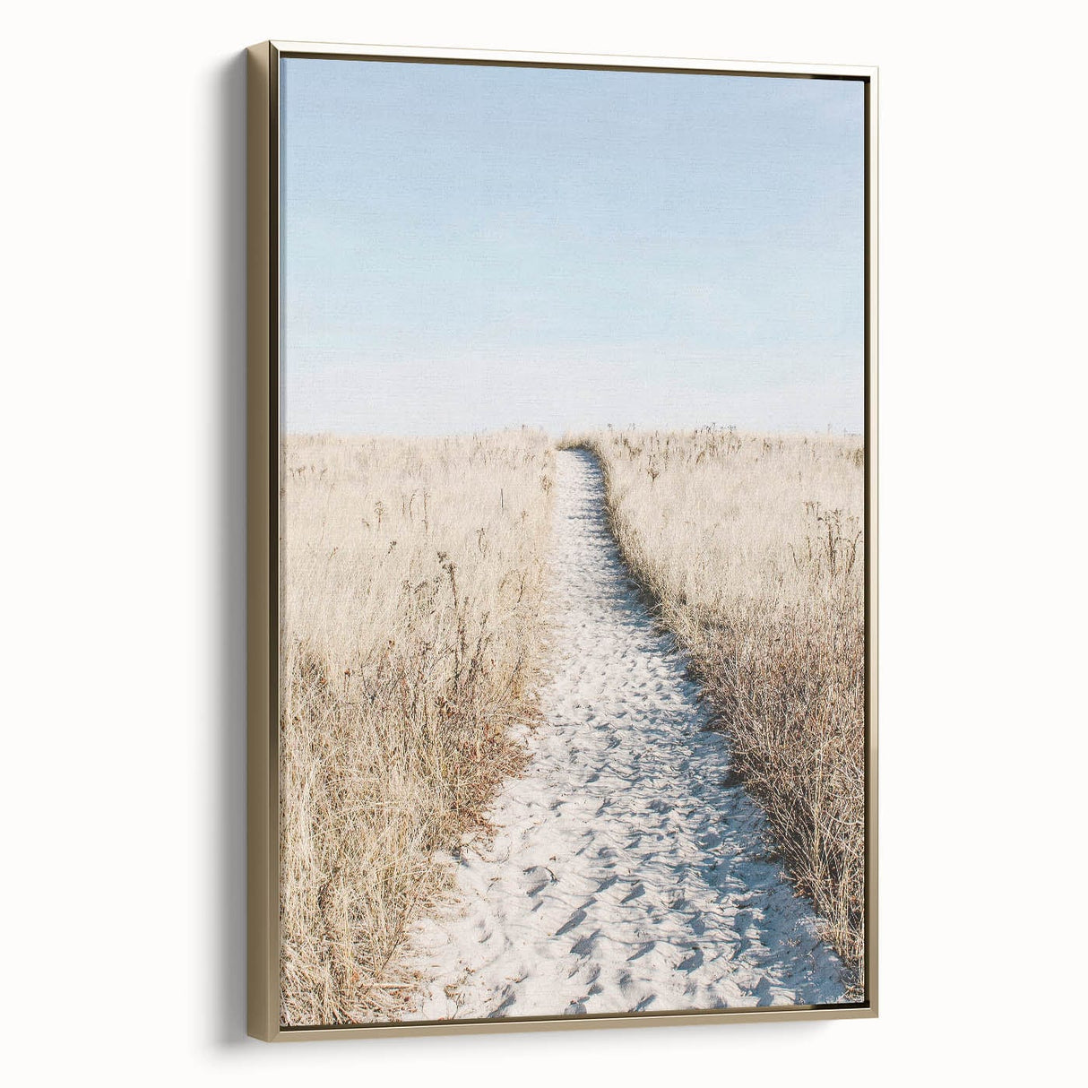 Framed canvas depicting a vintage-style summer landscape in muted gold and black tones, ideal for bedroom wall art.