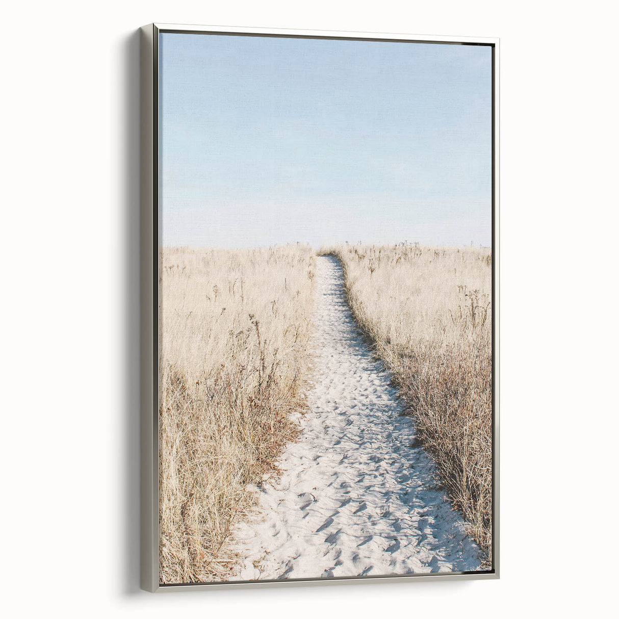 Framed canvas landscape art painting depicting a summer scene in vibrant colors, ideal for brightening a living room wall.