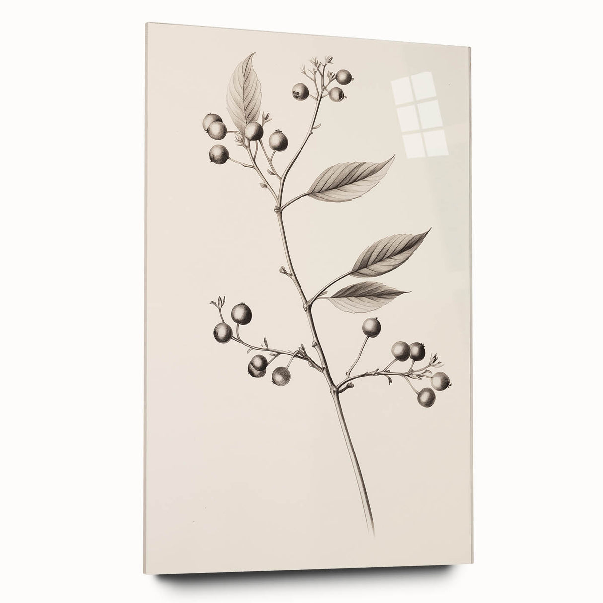 Winter-themed large abstract wall art on acrylic glass, featuring cool blue and white tones.