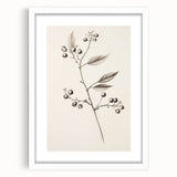 Abstract art print depicting winter season in muted blue and white tones, framed with a white mat.