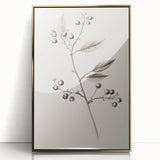 Mid-century modernist large art print depicting a winter scene in muted blue and white tones, framed in gold acrylic.