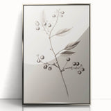 Mid-century modernist art depicting a winter scene in muted blue and silver tones, framed acrylic.