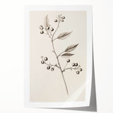 Winter-themed floral art on rolled print featuring muted blue and white colors, ideal for dining room wall decor.
