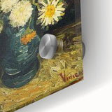 Large abstract wall art on acrylic glass featuring dynamic blue and yellow swirls in mid-century modernist style.