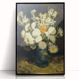 Large abstract wall art on acrylic, featuring swirling blue and yellow hues in a mid-century modernist style.