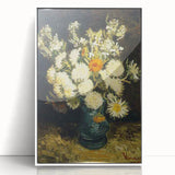 Mid-century modernist art depiction of a landscape on a white framed acrylic, featuring soft pastel colors.