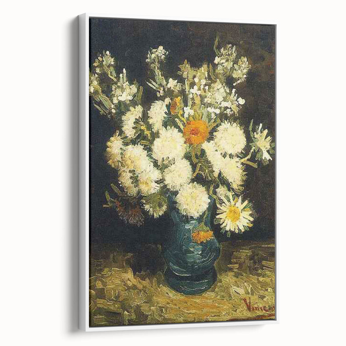 Vintage poster art of Van Gogh's 'Starry Night' in a white frame, ideal for living room decor.