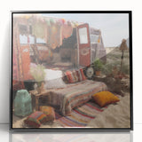 Large abstract wall art featuring a mid-century modernist design in black and white tones on a framed acrylic panel.