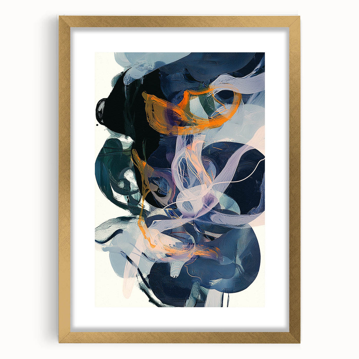 Minimalist gold-framed abstract art print with a mat, showcasing elegant designs that enhance modern home decor. Perfect for stylish wall displays.