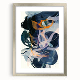 Minimalist silver-framed abstract artwork with a mat, showcasing soft hues and geometric patterns, perfect for modern home decor and art enthusiasts.