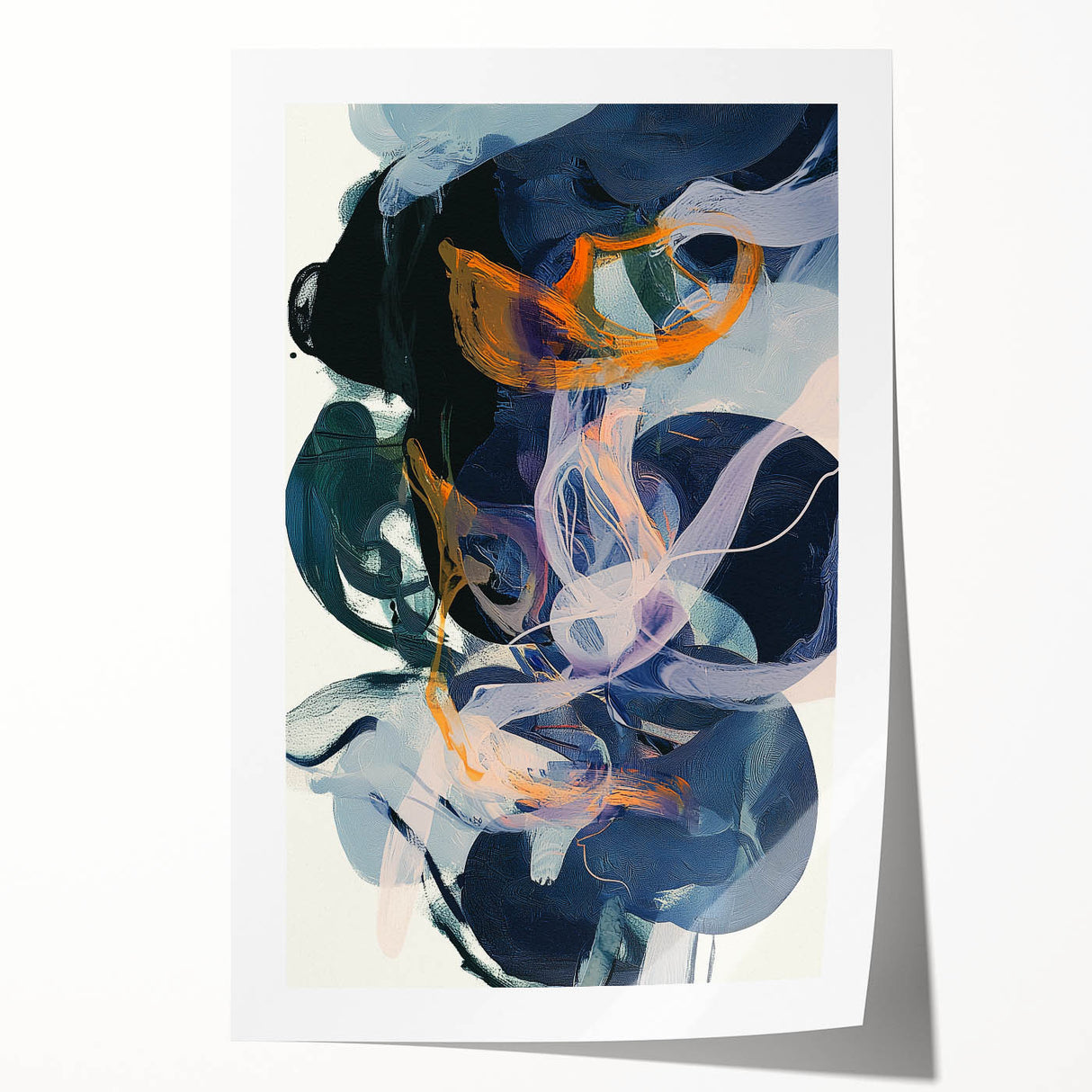 Abstract minimalist rolled print featuring soft pastel colors and geometric shapes, elegantly packaged in a durable cardboard tube for safe delivery. Perfect for modern home decor.