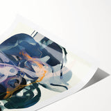 Abstract minimalist rolled canvas print showcasing a blend of soft pastel colors and geometric shapes, elegantly packaged in a protective cardboard tube for delivery.