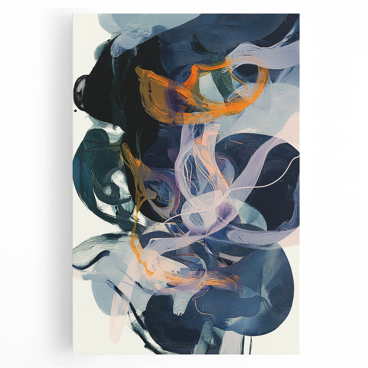 Abstract minimalist stretched canvas art showcasing soft pastel colors and geometric shapes, ideal for modern home decor and artistic spaces.
