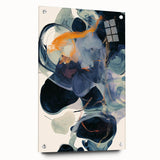 Abstract minimalist acrylic glass artwork displayed from a side view, showcasing vibrant colors and geometric patterns, secured with decorative pins for presentation.