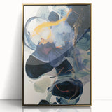 Framed acrylic abstract art piece with gold accents, showcasing minimalist design in a contemporary setting. Perfect for modern home decor and enhancing interior aesthetics.