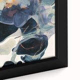 Close-up of a minimalist abstract framed canvas art piece showcasing soft pastel colors and geometric shapes, perfect for modern home decor.