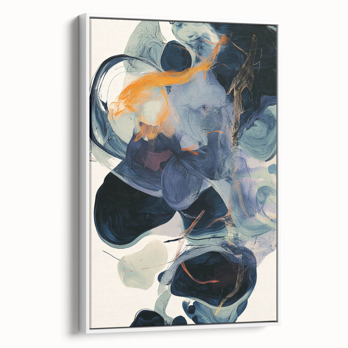 Framed minimalist abstract canvas art with a white background, showcasing geometric shapes in soft pastel colors. Perfect for modern home decor.