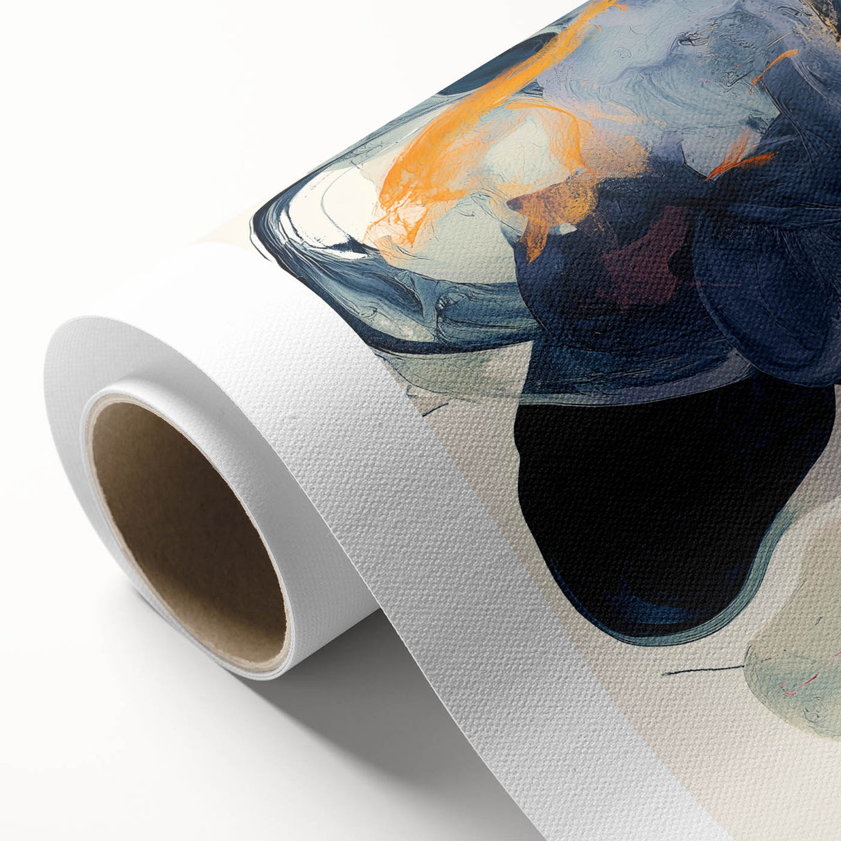 Abstract minimalist rolled canvas artwork showcasing soft pastel colors and geometric shapes, elegantly packaged in a protective cardboard tube for easy display and transport. Perfect for modern home decor enthusiasts seeking unique artistic touches.