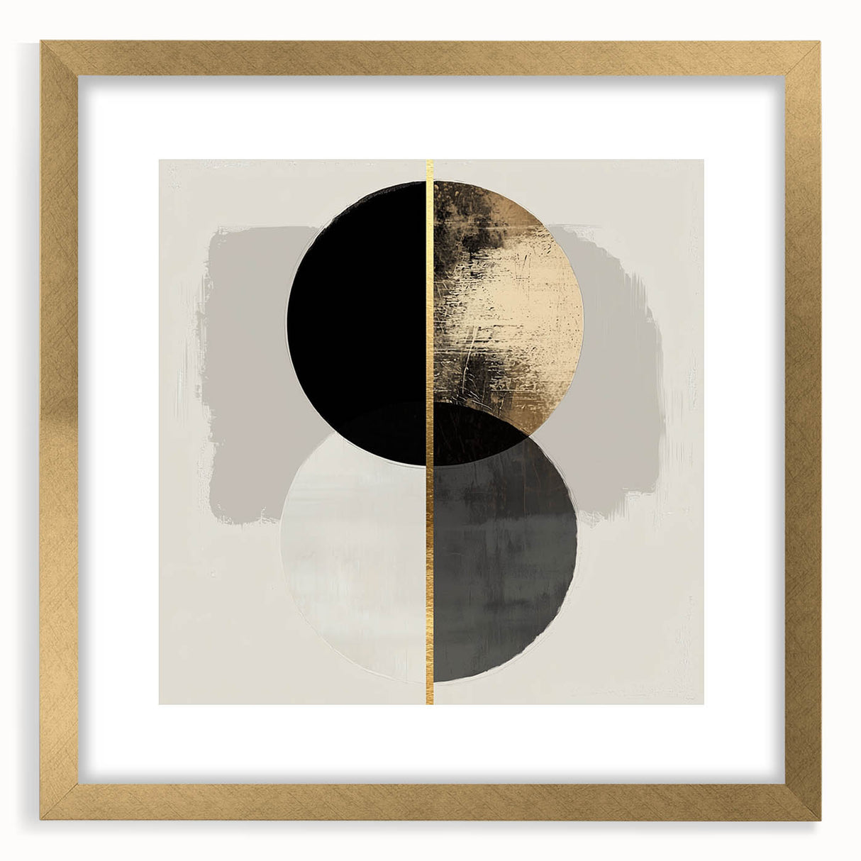 Minimalist abstract frame with a gold mat, elegantly showcasing a contemporary art piece, perfect for modern home decor and artistic displays.