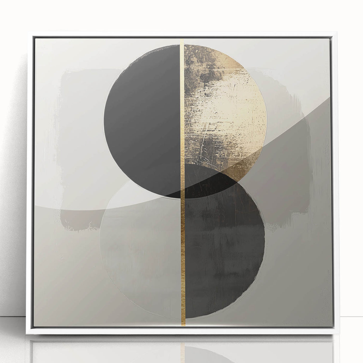 Framed minimalist abstract art piece featuring soft white tones and geometric shapes, perfect for modern home decor, enhancing any space with elegance.