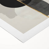 Abstract minimalist art print on rolled canvas, showcasing soft pastel colors with geometric shapes, designed for modern decor. Packaged securely in a cardboard tube for delivery.