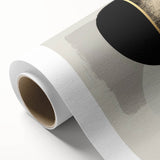 Abstract minimalist design rolled canvas artwork showcasing soft pastel colors and geometric shapes, elegantly packaged in a protective cardboard tube.