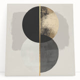 Abstract minimalist stretched canvas artwork featuring soft pastel colors and geometric shapes, leaning against a light-colored wall, adding a modern touch to interior decor.