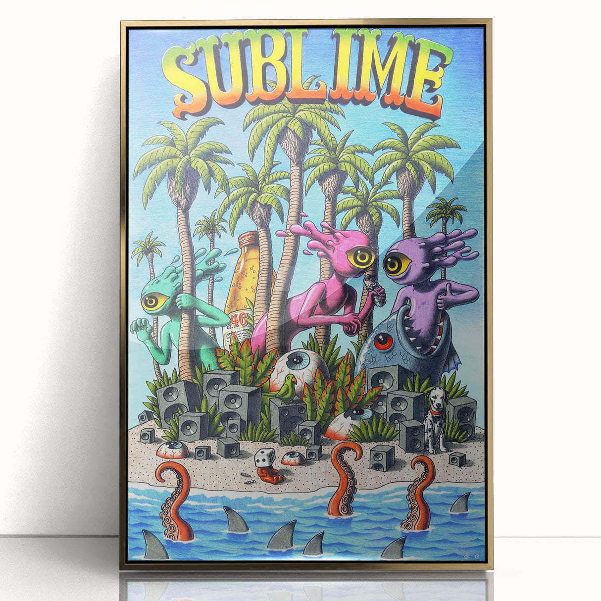 Sublime "40 Ounces" Poster – Vintage Concert Art with Alien Vibes