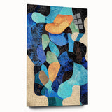 Minimalist abstract acrylic glass artwork displayed from a side view, showcasing vibrant colors and fluid shapes, perfect for modern home decor.