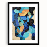 Elegant black framed minimalist abstract art piece with a white mat, showcasing a modern design ideal for contemporary home decor. The artwork features smooth lines and shapes, perfect for adding a stylish touch to living spaces or offices.