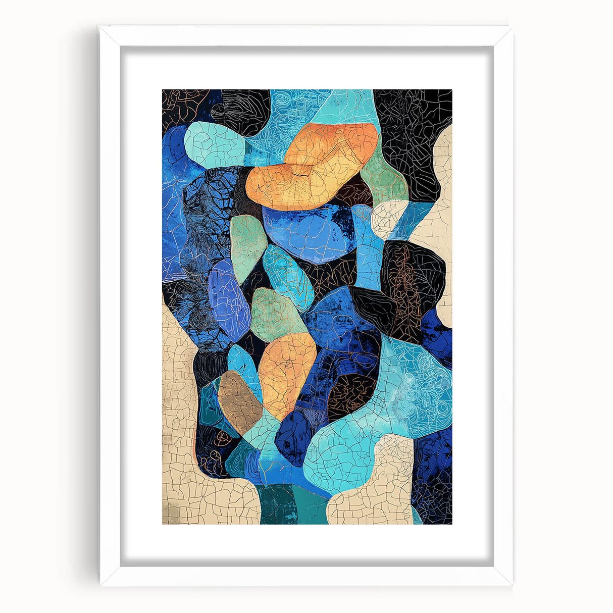 Minimalist abstract framed art print with a white mat, showcasing a contemporary design in soft pastel colors, perfect for modern home decor or office spaces.