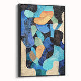 Framed minimalist abstract wall art featuring bold black and white geometric shapes, displayed from a side view to highlight its sleek design and modern aesthetic. Perfect for contemporary home decor or office spaces.