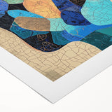 Rolled canvas featuring a minimalist abstract design in soft pastel colors, elegantly packaged in a protective cardboard tube, ideal for modern home decor and art enthusiasts.