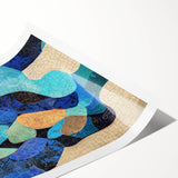 Abstract minimalist wall art print featuring soft pastel colors, geometric shapes, and a smooth texture, rolled and packaged securely in a protective tube.