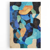 Abstract minimalist stretched canvas artwork showcasing vibrant blue and orange geometric shapes against a neutral background, ideal for modern home decor. Perfect for adding a contemporary touch to living spaces or offices.