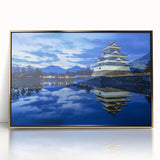 Framed acrylic artwork showcasing a stunning landscape featuring a castle, presented in an elegant gold frame. The vibrant colors and intricate details create a captivating focal point for any room decor. Ideal for home or office settings.