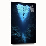 Acrylic glass side view of a stunning landscape cave artwork, showcasing vibrant colors and intricate details, perfect for modern home decor. Ideal for art enthusiasts.