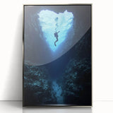 Framed acrylic artwork depicting a serene cave landscape, featuring rich earthy tones and intricate textures, ideal for home decor and contemporary art enthusiasts.