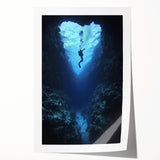 Stunning rolled print showcasing a vibrant landscape with intricate cave features and rich earth tones, perfect for home decor or art enthusiasts, securely packaged in a protective tube.