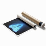 Rolled canvas print showcasing a vibrant landscape scene with caves, featuring rich colors and intricate details, packaged securely in a protective tube for safe delivery.