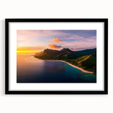 Black-framed landscape artwork featuring a dramatic cliff scene, showcasing vibrant colors and intricate details, surrounded by a crisp white mat for an elegant presentation. Ideal for enhancing home decor or office ambiance.