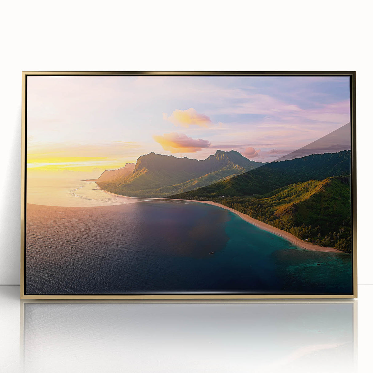 Framed acrylic artwork depicting a dramatic cliffside landscape with vibrant colors and intricate details, showcasing a blend of nature’s beauty and artistic flair.