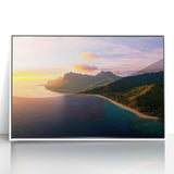 Framed acrylic artwork showcasing a stunning cliff landscape with vibrant colors, ideal for modern home decor. Perfect for adding a touch of nature to any room.