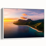 Framed canvas art depicting a stunning cliff landscape with vibrant colors, featuring rich details and a modern white frame, perfect for home decor enhancement.